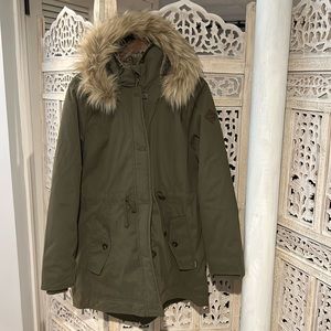 Hollister faux fur lined hooded parka